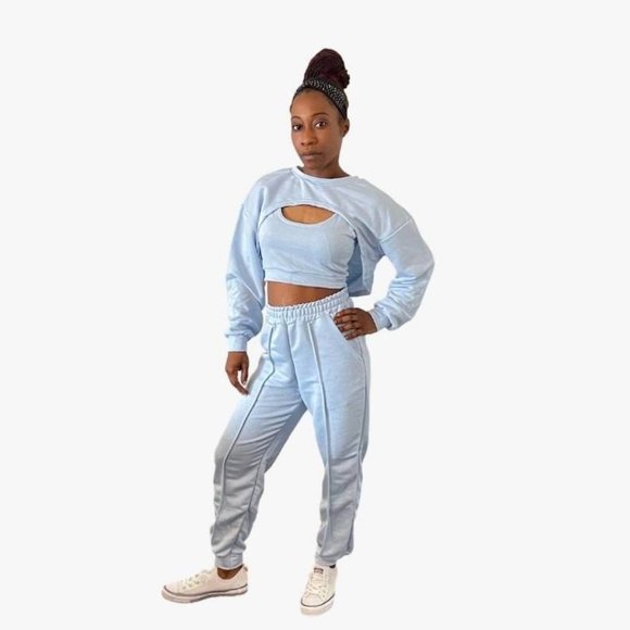 (NWT) 3-Piece Bolero Jogger Set - Blue - Picture 1 of 10